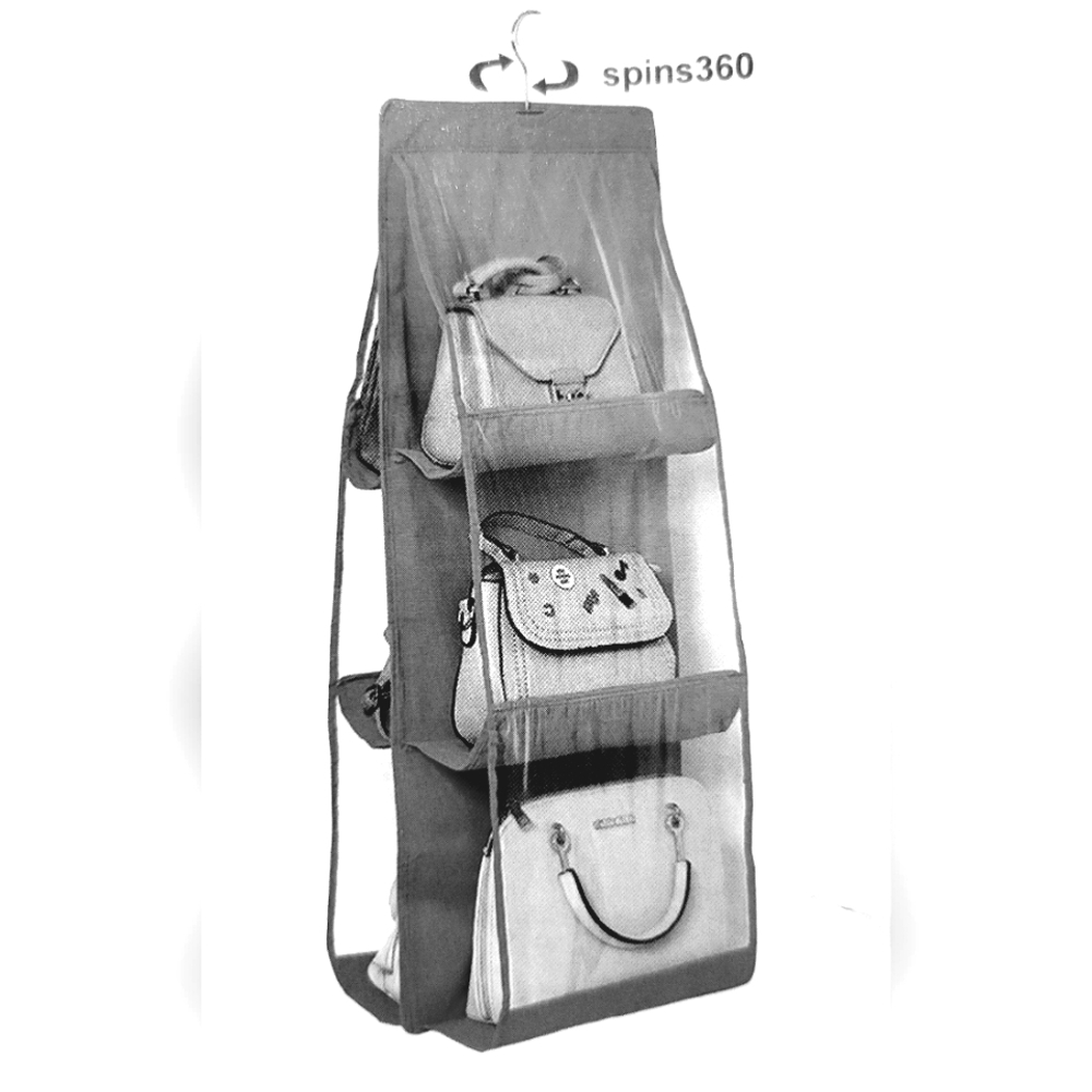 Hanging Purse / Bag Organizer 6-pocket clear vinyl pockets in Black NWT